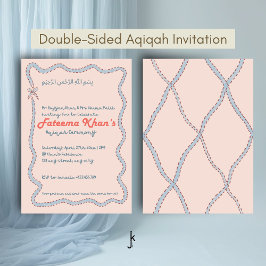 Whimsical wavy of Blush Pink and Soft Blue Aqiqah Einladung