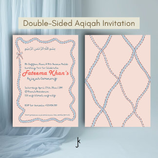 Whimsical wavy von Blush Pink und Soft Blue Aqiqah Einladung