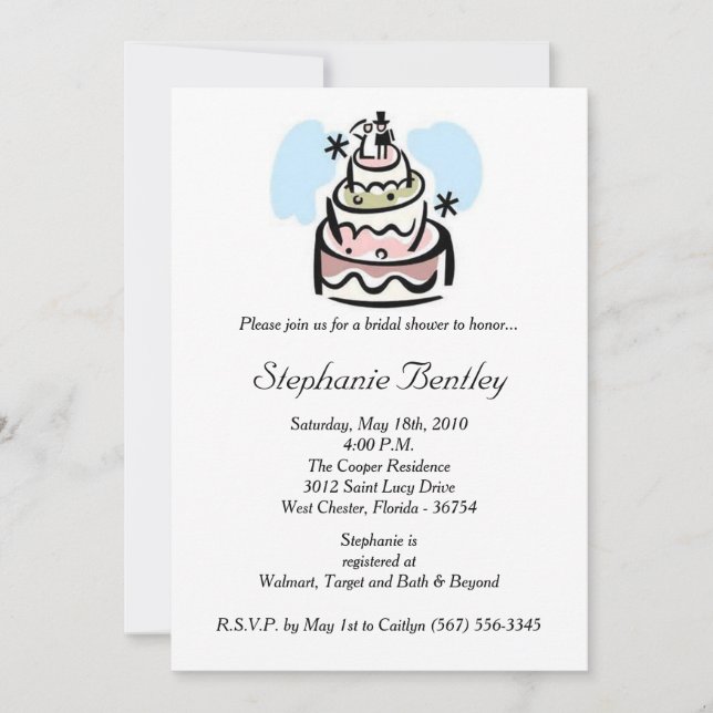 Whimsical Wedding Cake Bridal Dusche Einladung (Vorderseite)