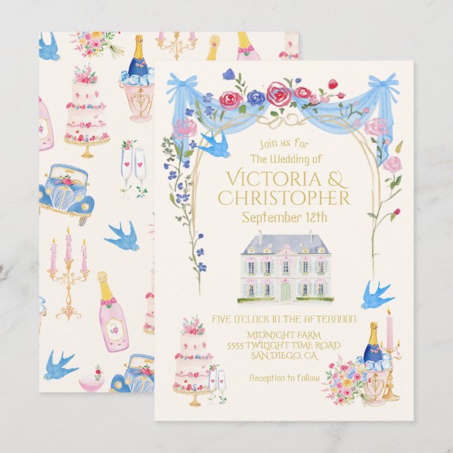 Whimsical Wedding Chateau Mansion Einladung (Vorne/Hinten)