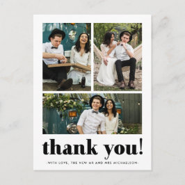 Whimsical Wedding Danke Typografie Drei Foto Postkarte