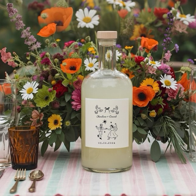 Whimsical Wedding Drink Bottle Label Alkoholflaschenetikett (Von Creator hochgeladen)