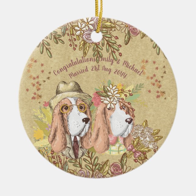 Whimsical Wedding Geschenk Basset Hound Bride Groo Keramik Ornament (Vorne)