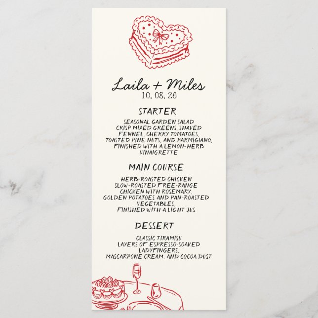 Whimsical Wedding Red Heat Wedding Menu Menükarte (Vorderseite)