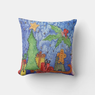 Whimsical Weihnachten Cheer Aquarellmalerei Kissen