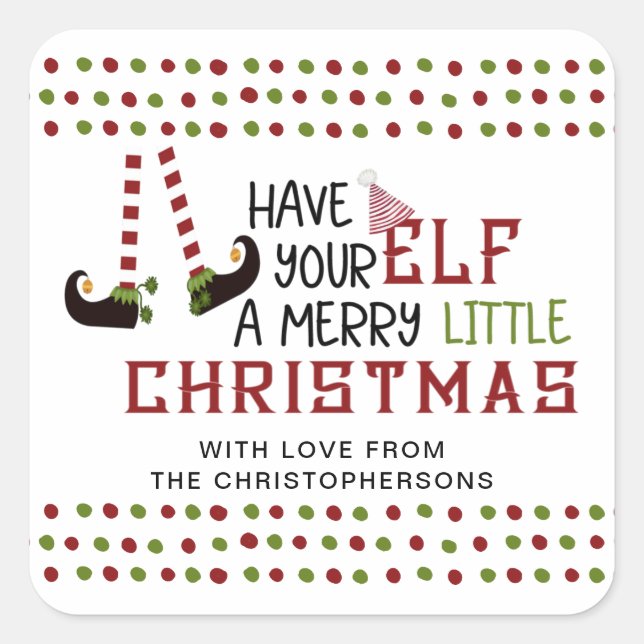 Whimsical Weihnachten Elf Legs Frohe Weihnachten Quadratischer Aufkleber (Vorderseite)