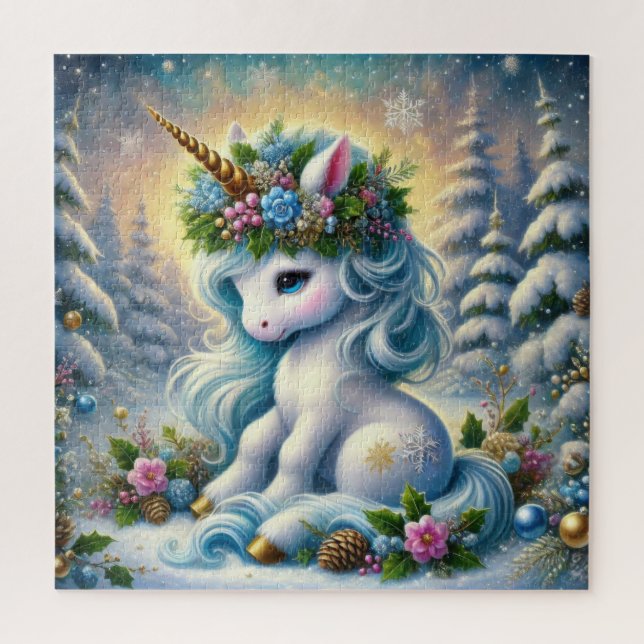 Whimsical Weihnachten kleine weiße Einhorn (Vertikal)