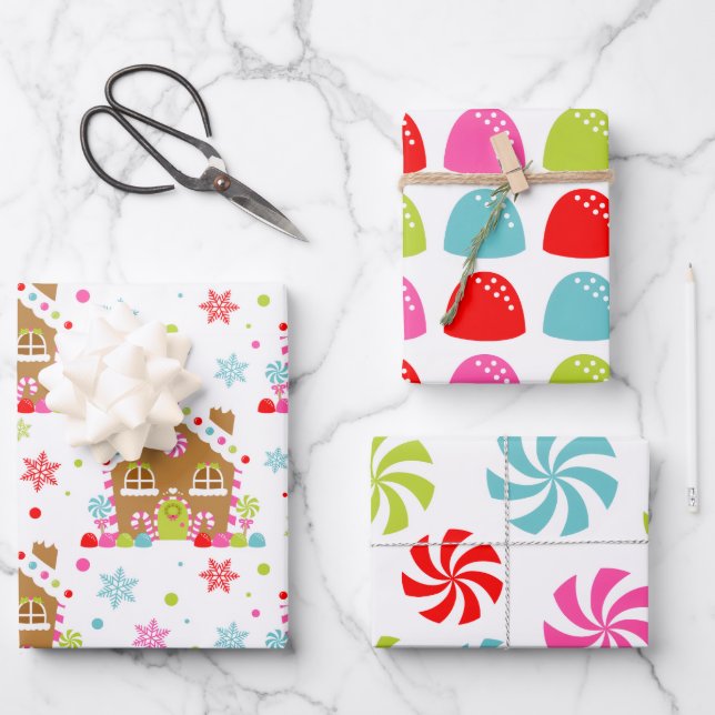 Whimsical Weihnachts Candy Patterns Geschenkpapier Set (Vorderseite)