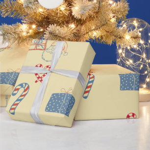 Whimsical-Weihnachts-Handzeichnungen mit Creme-Tön Geschenkpapier