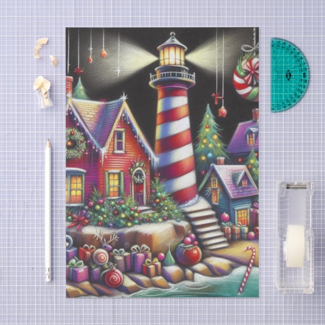 Whimsical Weihnachts-Leuchtturm Lila Decoupage Seidenpapier (Handwerk)