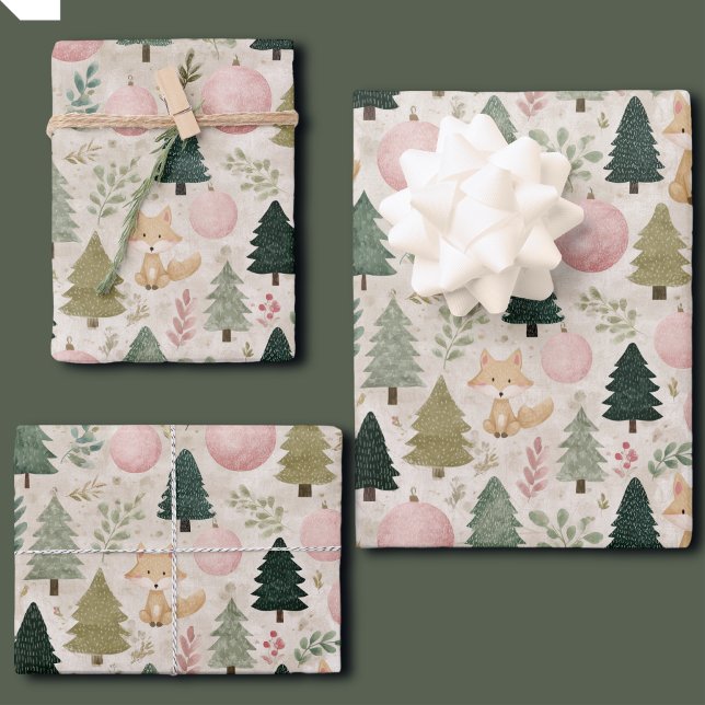Whimsical Weihnachtsbaum mit Winterfuchs Pastell Geschenkpapier Set (Von Creator hochgeladen)