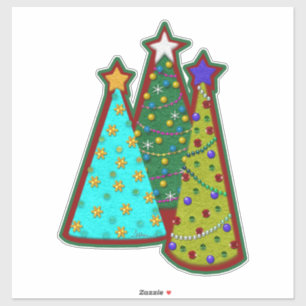 Whimsical Weihnachtsbäume Faux-Filz-Stil Aufkleber