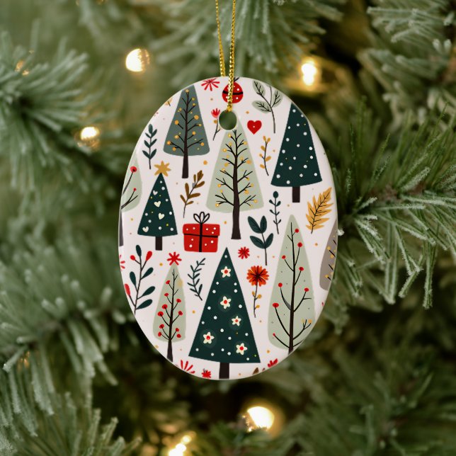 Whimsical Weihnachtsbaumwald Keramik Ornament (Baum)