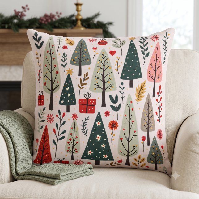Whimsical Weihnachtsbaumwald Kissen (Whimsical Christmas Tree Forest Throw Pillow)