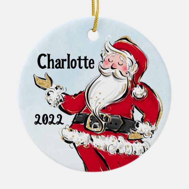 Whimsical Weihnachtsmann Weihnachtsfeiertag Weihna Keramik Ornament (Vorne)