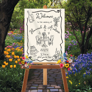 Whimsical Welcome Wedding Wavy Frame Bug Poster