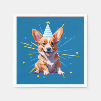 Whimsical Welsh Corgi in einer Geburtstagsparty Serviette