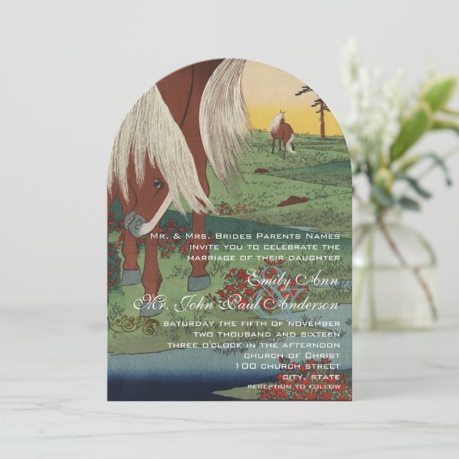 Whimsical Western Horse Ranch Lodge Hochzeit Einladung (Stehend Vorderseite)