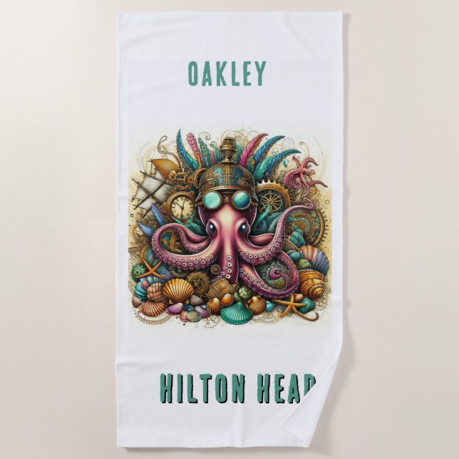 WHIMSICAL WHACKING FUNKY STEAMPUNK OCTOPUS STRANDTUCH (Vorderseite)