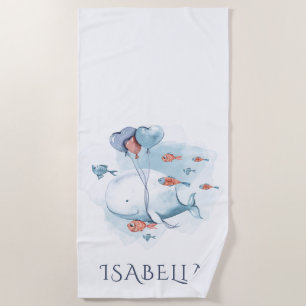 Whimsical Whale und Fische Personalisiert Strandtuch