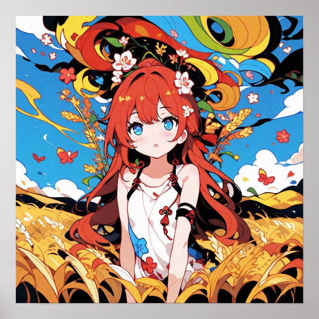 Whimsical Wheat Field Girl Poster (Vorne)