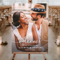 Whimsical White Calligrafy Foto Hochzeit Begrüßung