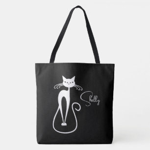 Whimsical White Cat Personal Black Tasche