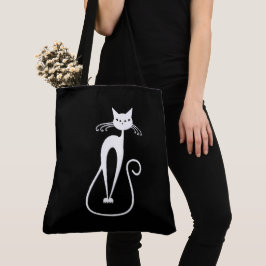 Whimsical White Cat Tote Bag Tasche