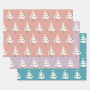 Whimsical White Christmas Trees Trio Geschenkpapier Set