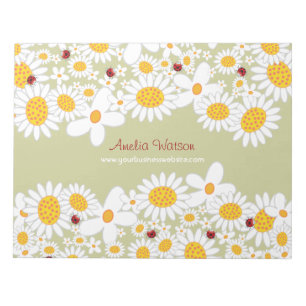 Whimsical White Daisies Ladybugs Blume Notepad Notizblock