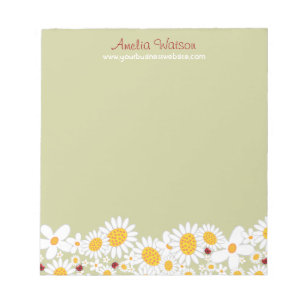 Whimsical White Daisies Ladybugs Blume Notepad Notizblock