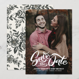 Whimsical White Handlettering-Foto-Overlay Floral Save The Date