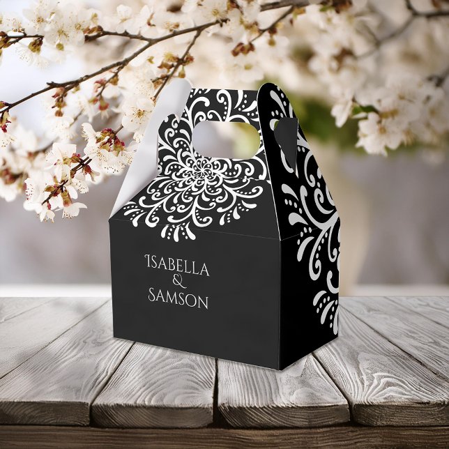 Whimsical White on Black Blüh Wedding Geschenkschachtel (Von Creator hochgeladen)