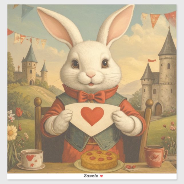 Whimsical White Rabbit Hearts Enchanted Wonderland Aufkleber (Blatt)