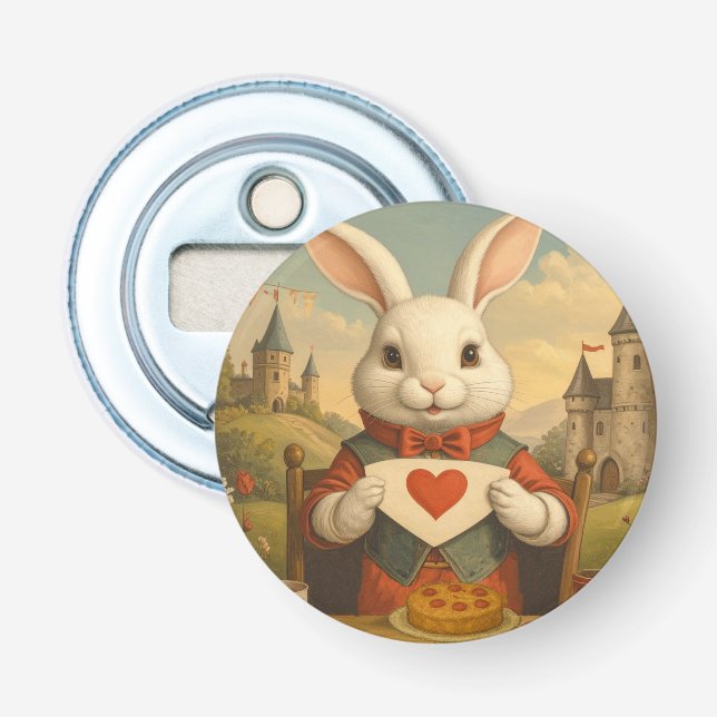 Whimsical White Rabbit Hearts Enchanted Wonderland Flaschenöffner (Vorderseite)