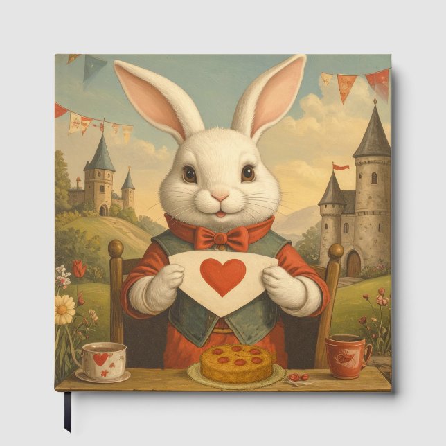 Whimsical White Rabbit Hearts Enchanted Wonderland Gästebuch (Vorderseite)