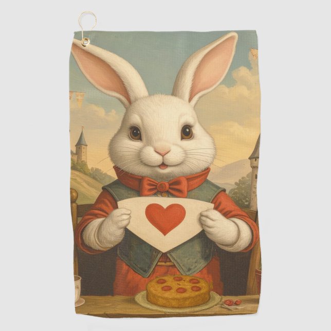 Whimsical White Rabbit Hearts Enchanted Wonderland Golfhandtuch (Vorderseite)