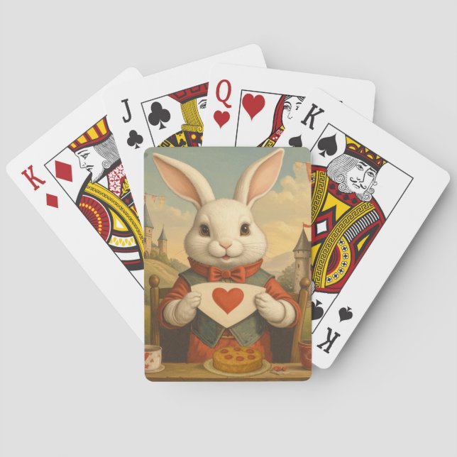 Whimsical White Rabbit Hearts Enchanted Wonderland Spielkarten (Rückseite)