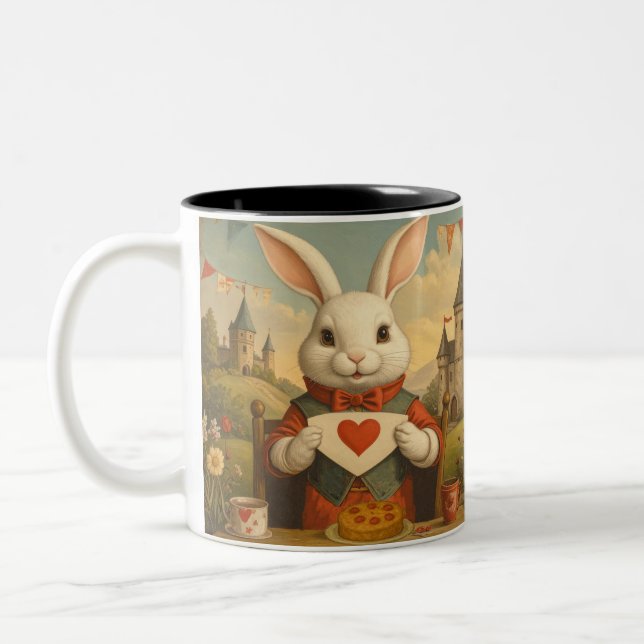Whimsical White Rabbit Hearts Enchanted Wonderland Zweifarbige Tasse (Links)