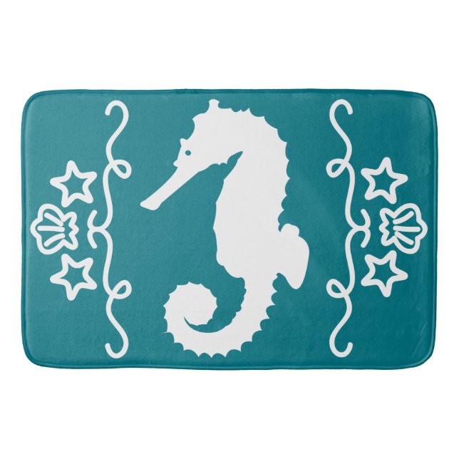 Whimsical White Seepferd Nautical Ocean Badematte (Vorderseite)