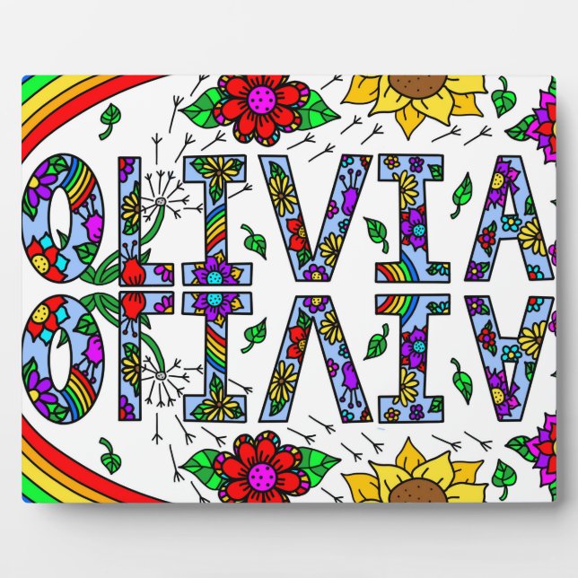 Whimsical Wild Blume und Mädchenname Olivia Fotoplatte (Vorderseite)