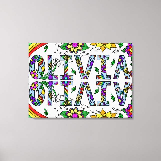 Whimsical Wild Blume und Mädchenname Olivia Leinwanddruck (Vorderseite)
