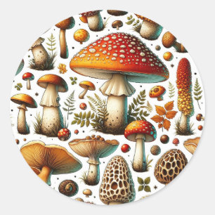 Whimsical Wild Mushrooms Runder Aufkleber