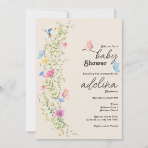 Whimsical Wildblume Butterfly Garden Baby Dusche Einladung