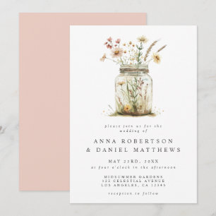 Whimsical Wildblume Mason Jar Wedding Einladung