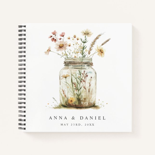 Whimsical Wildblume Mason Jar Wedding Guest Book Notizbuch (Vorderseite)