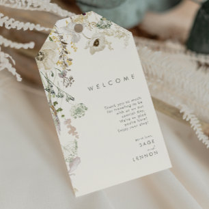 Whimsical Wildblume Meadow Ivory Wedding Willkomme Geschenkanhänger