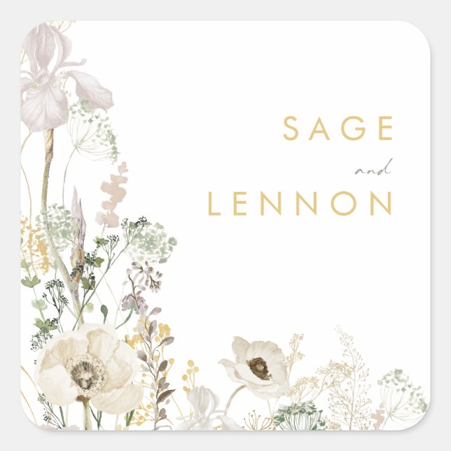 Whimsical Wildblume Meadow Wedding Umschlag Aufkle Quadratischer Aufkleber (Vorderseite)
