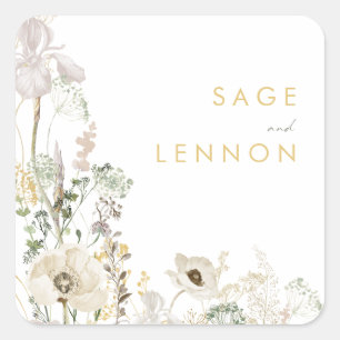 Whimsical Wildblume Meadow Wedding Umschlag Aufkle Quadratischer Aufkleber