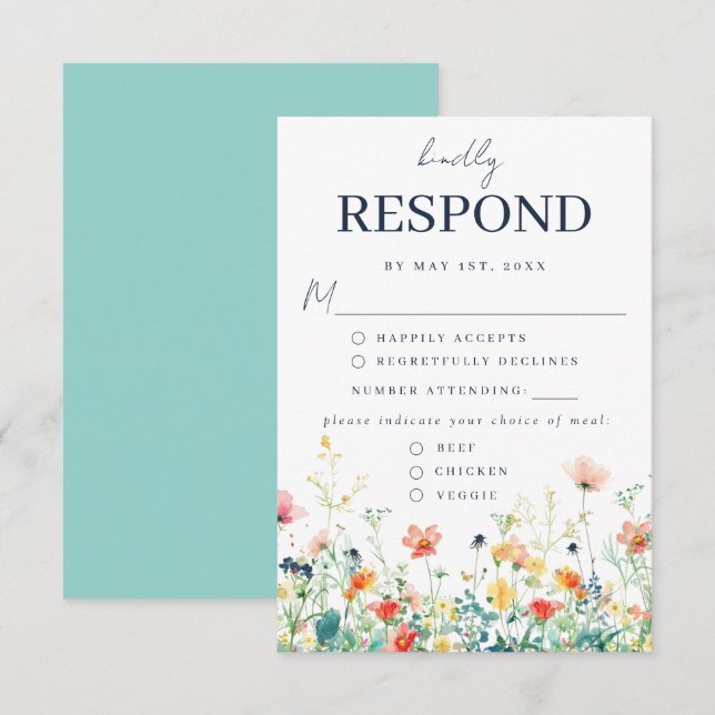 Whimsical Wildblume Meal Choice RSVP Card Karte (Vorne/Hinten)